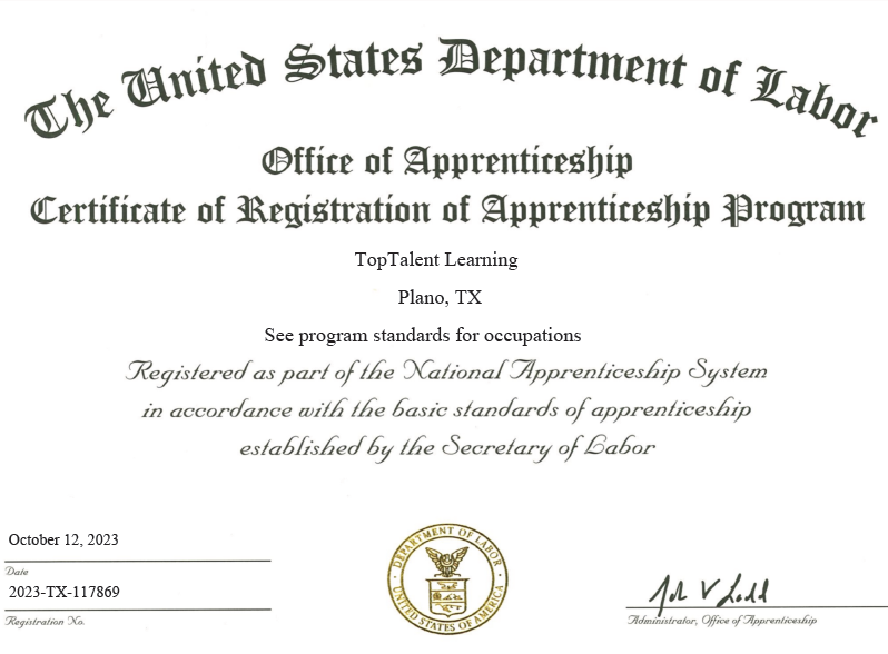 Certificate of Registration of Apprenticeship Program